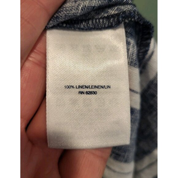 Lands End 100% Linen Sleeveless A-line Midi Dress Navy White Sz LT Pockets - Picture 10 of 10